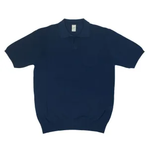 Knit short sleeve polo shirt, Blue crisp cotton