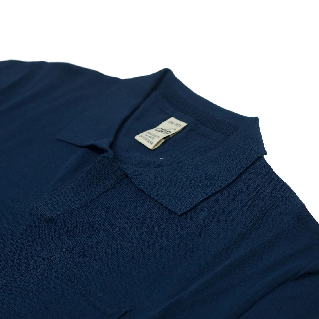 Knit short sleeve polo shirt, Blue crisp cotton