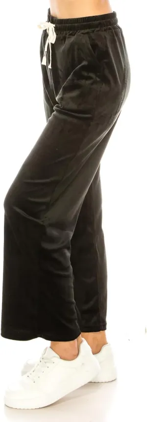 LA12ST Women's Elastic Waist Velour Loose Wide Leg Pants Long Palazzo Casual Flare Jogger with Pockets