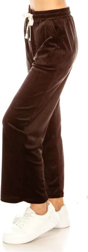 LA12ST Women's Elastic Waist Velour Loose Wide Leg Pants Long Palazzo Casual Flare Jogger with Pockets