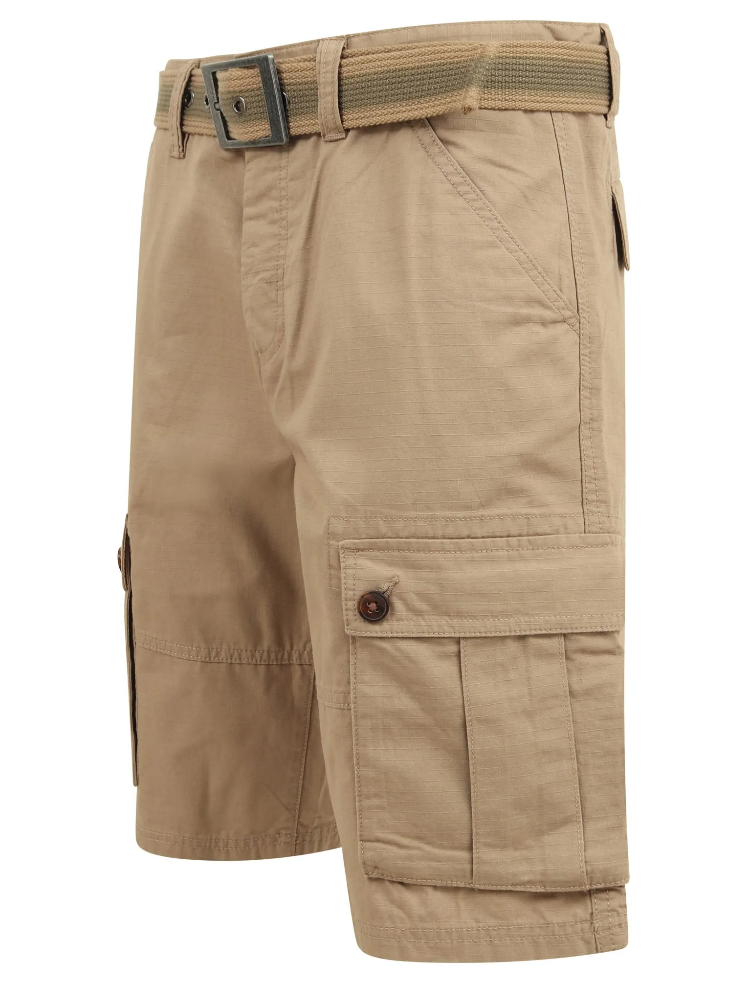 Laguna Ripstop Cotton Cargo Shorts with Belt In Chinchilla Stone - Tokyo Laundry
