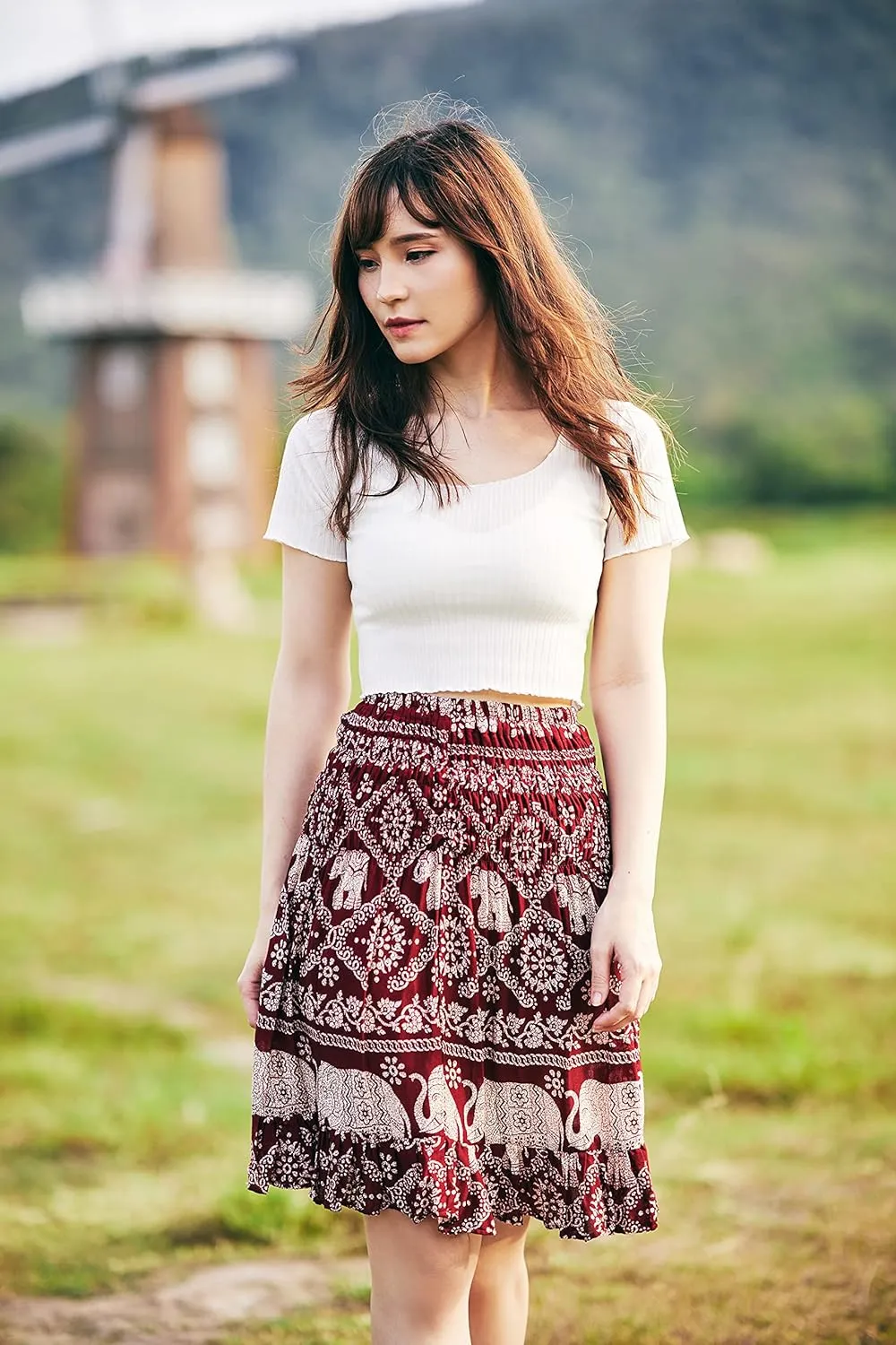Lannaclothesdesign High Waisted Skirts for Women Short Flowy Summer Skirt Trendy Outfit Knee Length Boho Clothing Fall Skirts