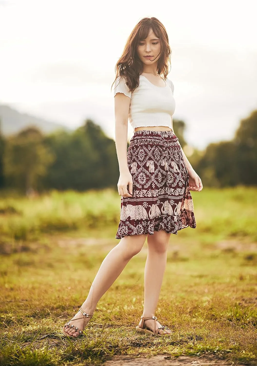 Lannaclothesdesign High Waisted Skirts for Women Short Flowy Summer Skirt Trendy Outfit Knee Length Boho Clothing Fall Skirts