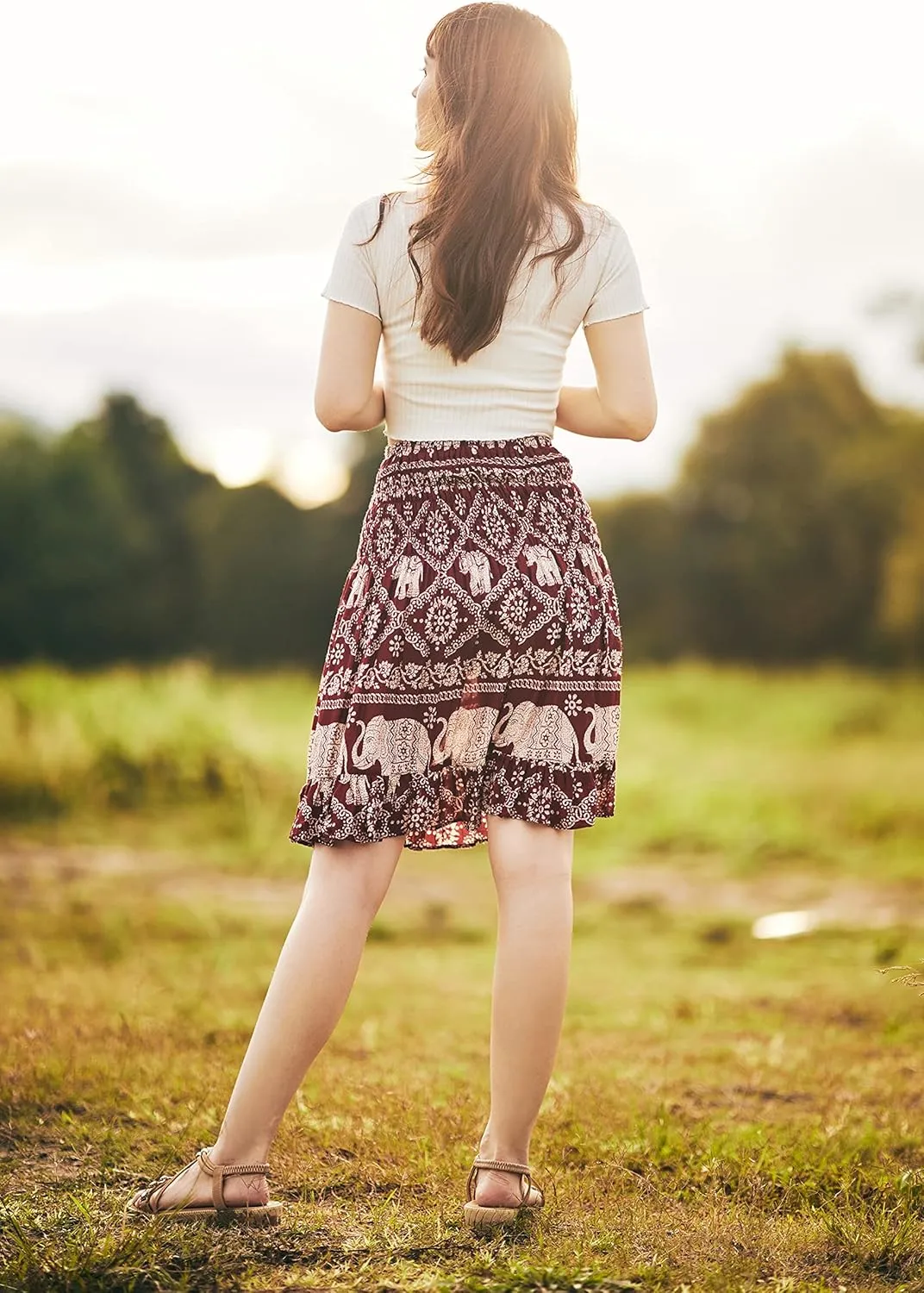 Lannaclothesdesign High Waisted Skirts for Women Short Flowy Summer Skirt Trendy Outfit Knee Length Boho Clothing Fall Skirts