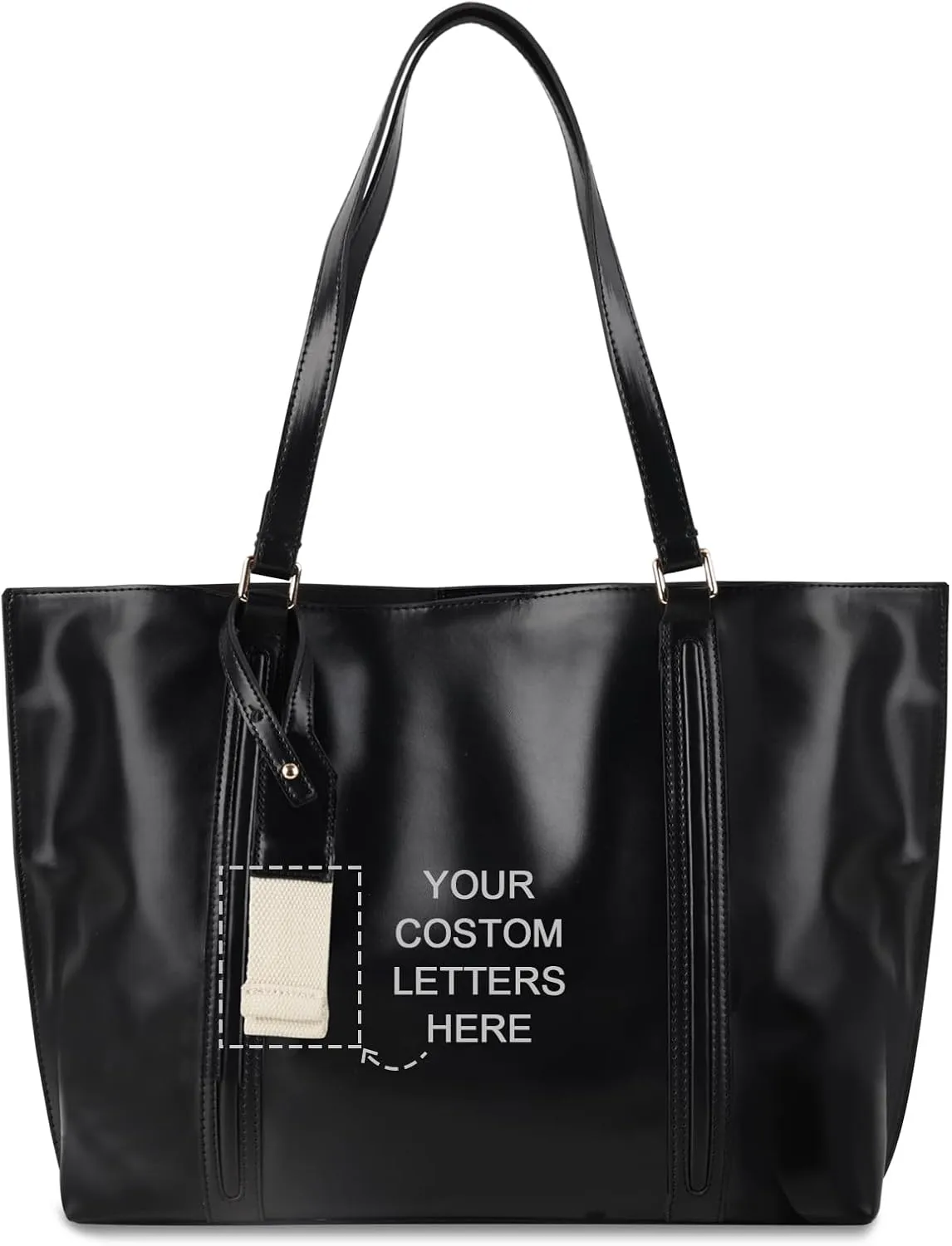 Large Tote Bags for Women Work-Custom Personalized Initial Embroidered Vegan PU Leather Oversize Weekender Bag Hobo Handbag Travel Purse,Casual 15.6 Inch Laptop Tote Bag with Zipper Compartments