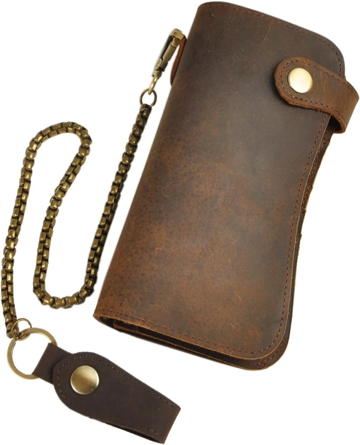 Le'aokuu Mens Genuine Leather Bifold Wallet Organizer Checkbook Iron Chain