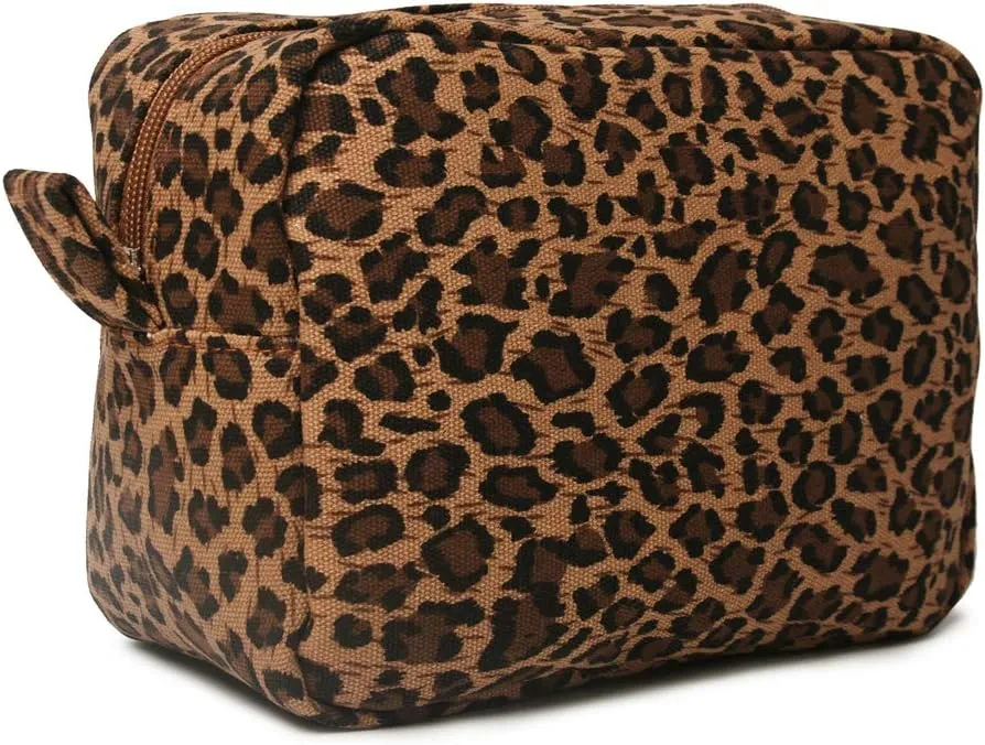 Leopard Cosmetic Bags 4 liters Big Cheetah Print Makeup Bag Lightweight Canvas Travel Toiletry Purses Accessories Organizer Pouch Gifts for Women