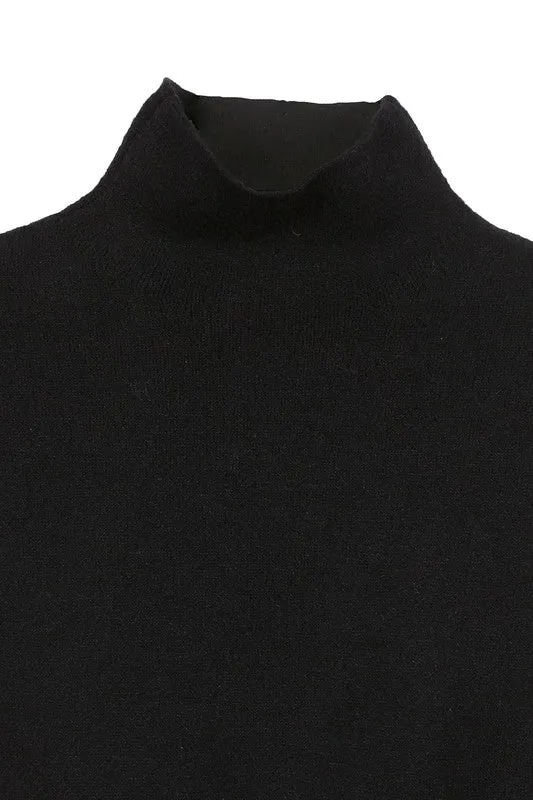 LILOU Black Long Sleeves Mock Neck Lace-up Open Back Top