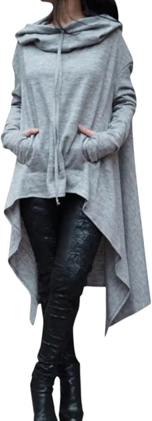 Litetao Women's Fashion Hoodies Sweatshirts Cowl Neck Hi-Low Hem Pullover Oversize Long Asymmetric Sweater Top with Pocket