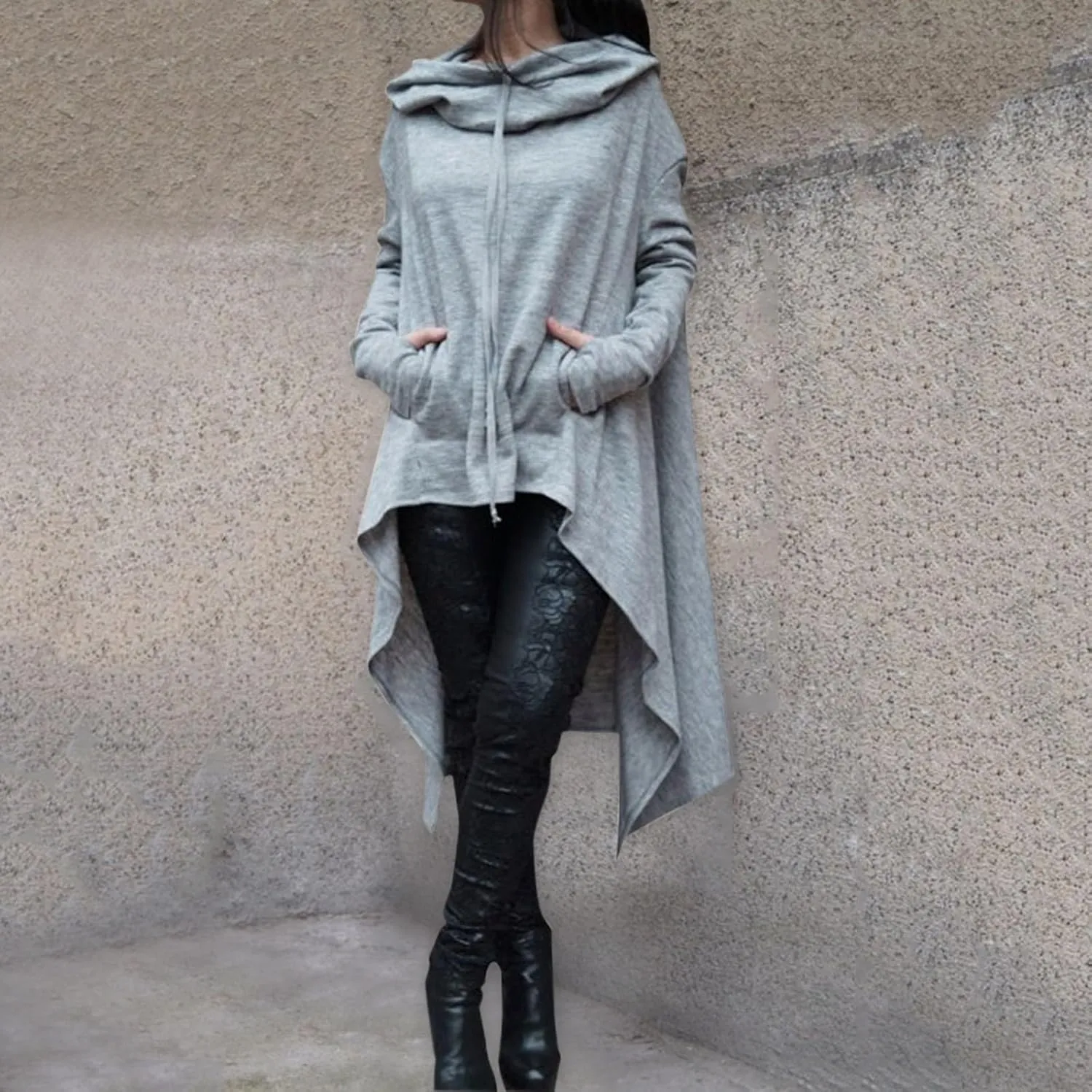 Litetao Women's Fashion Hoodies Sweatshirts Cowl Neck Hi-Low Hem Pullover Oversize Long Asymmetric Sweater Top with Pocket
