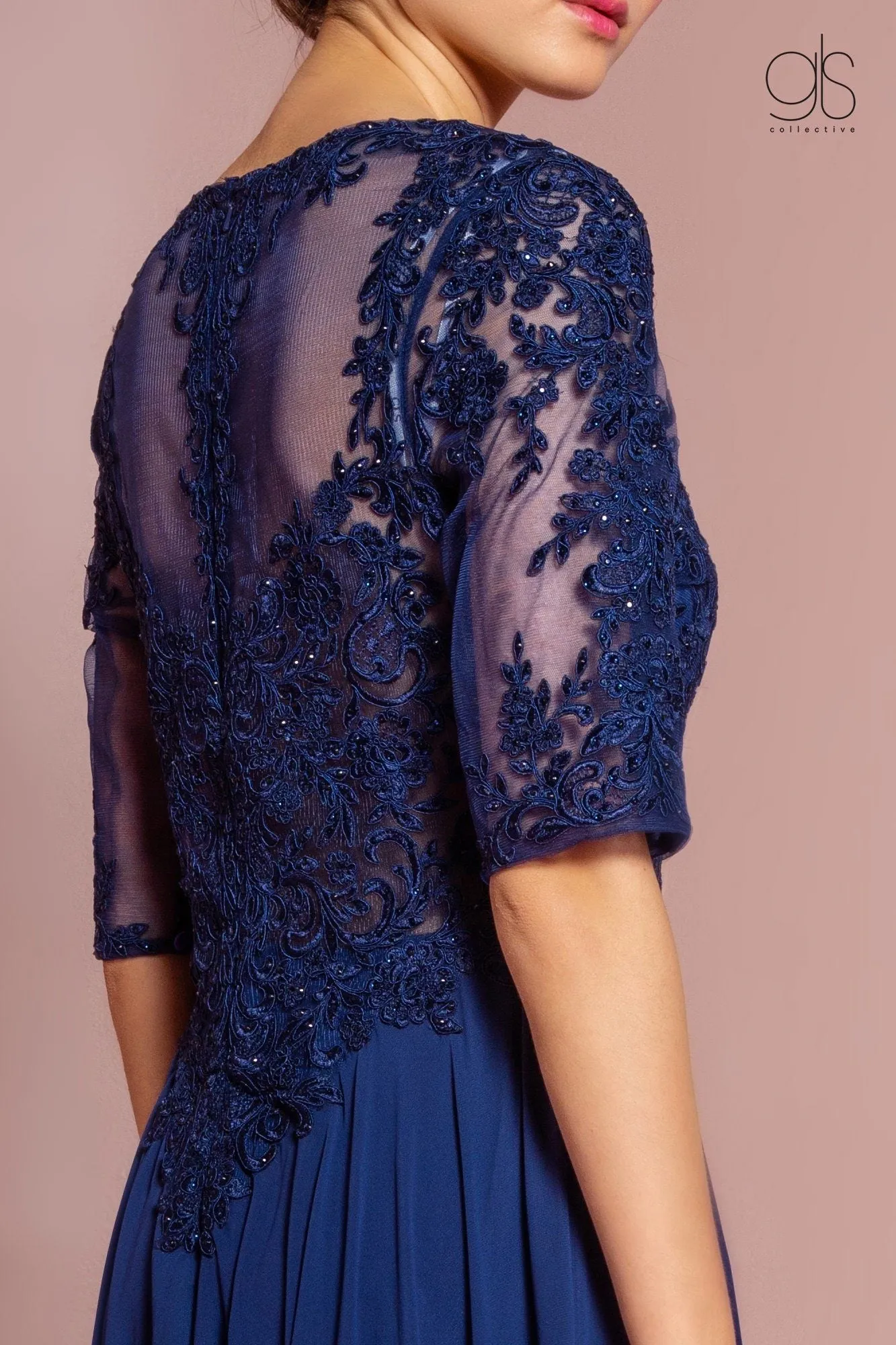 Long Mid Sleeve Chiffon Dress by Elizabeth K GL2681