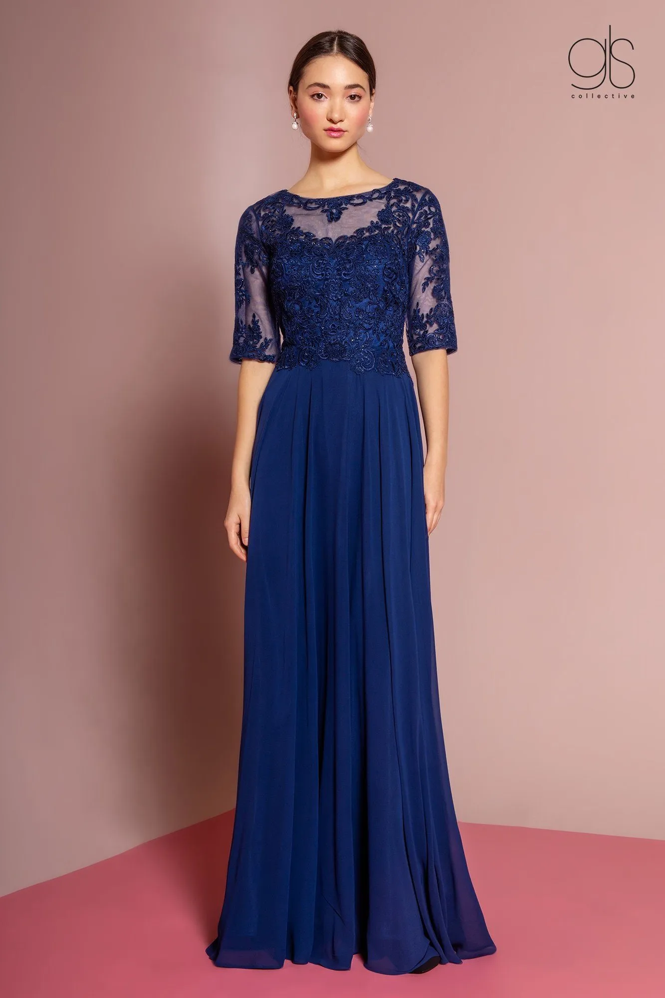 Long Mid Sleeve Chiffon Dress by Elizabeth K GL2681