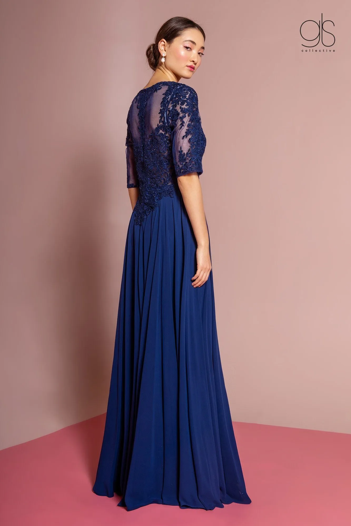 Long Mid Sleeve Chiffon Dress by Elizabeth K GL2681