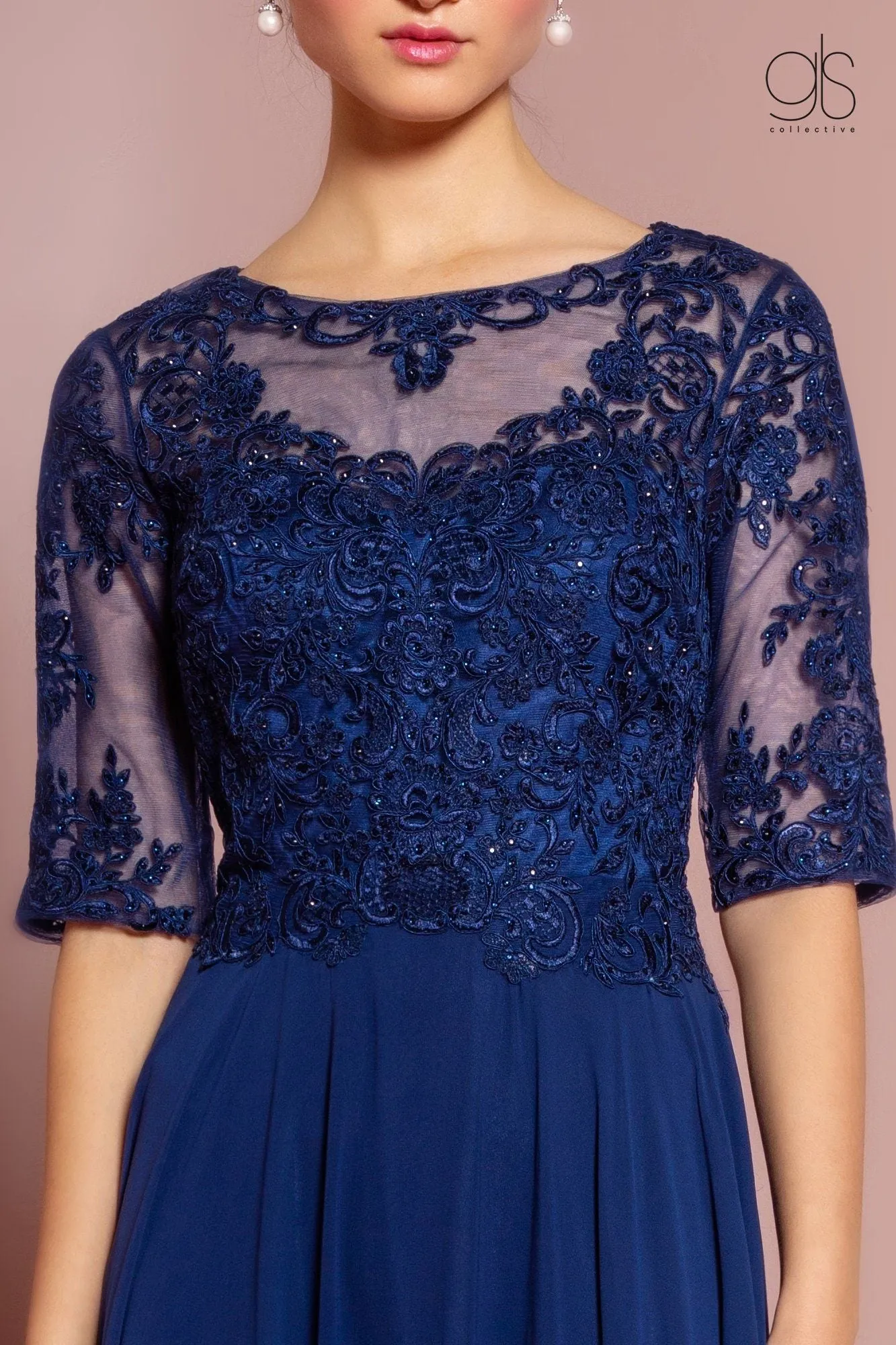Long Mid Sleeve Chiffon Dress by Elizabeth K GL2681