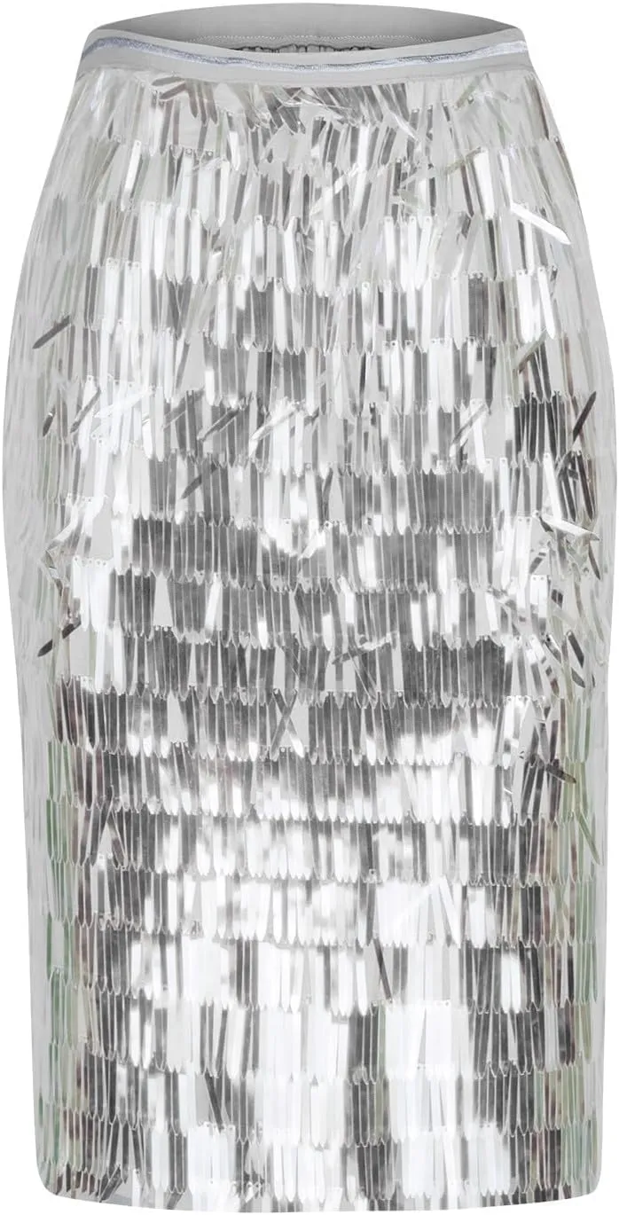 Long Skirts for Women Sequin A Line Swing Midi Skirt Sparkle Stretchy Bodycon Maxi Skirt Night Out Dance Party Skirt