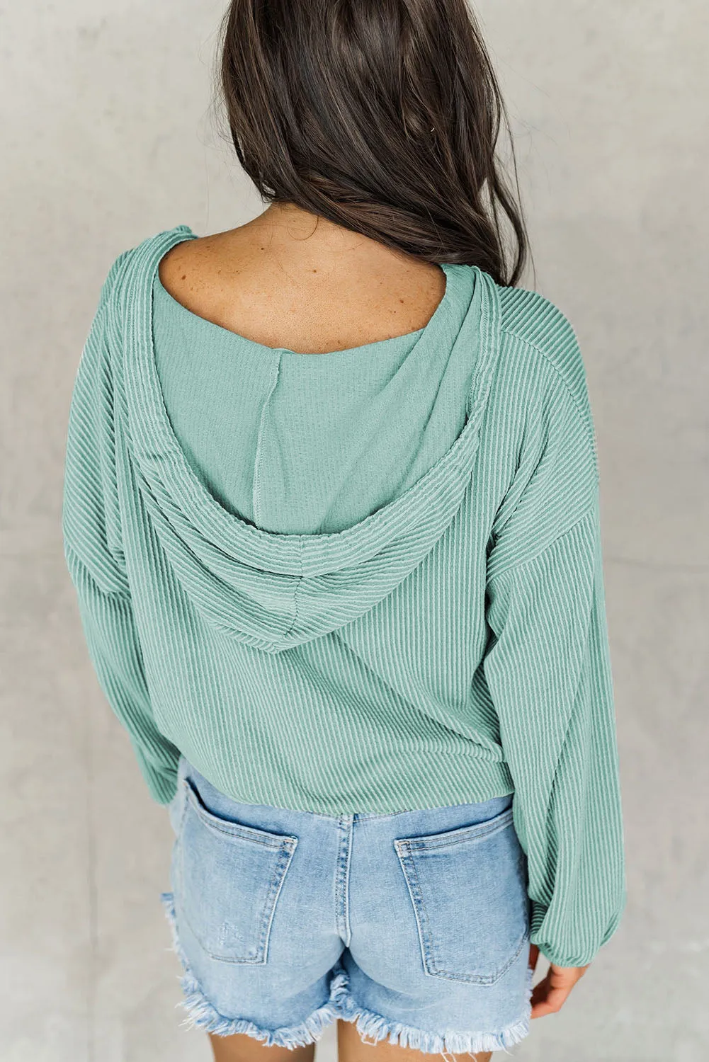 Loose Fit Ribbed V Neck Hoodie