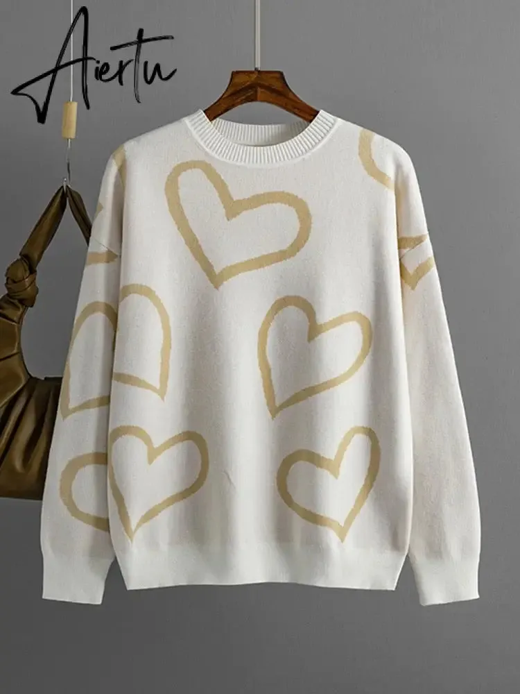 Loose Heart Contrast Color Sweater Oversize Women Autumn Winter Knitted Pullovers Oversized Sweaters For Women