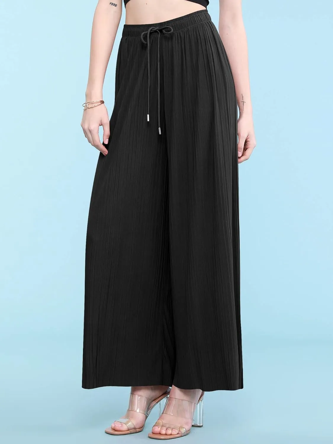 Made By Johnny Women's Pleated Wide Leg Palazzo Pants with Drawstring