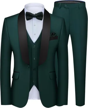 MAGE MALE Men's 3 Piece Suit Slim Fit Solid One Button Party Wedding Tuxedo Suits Blazer Jacket Vest Pants Set