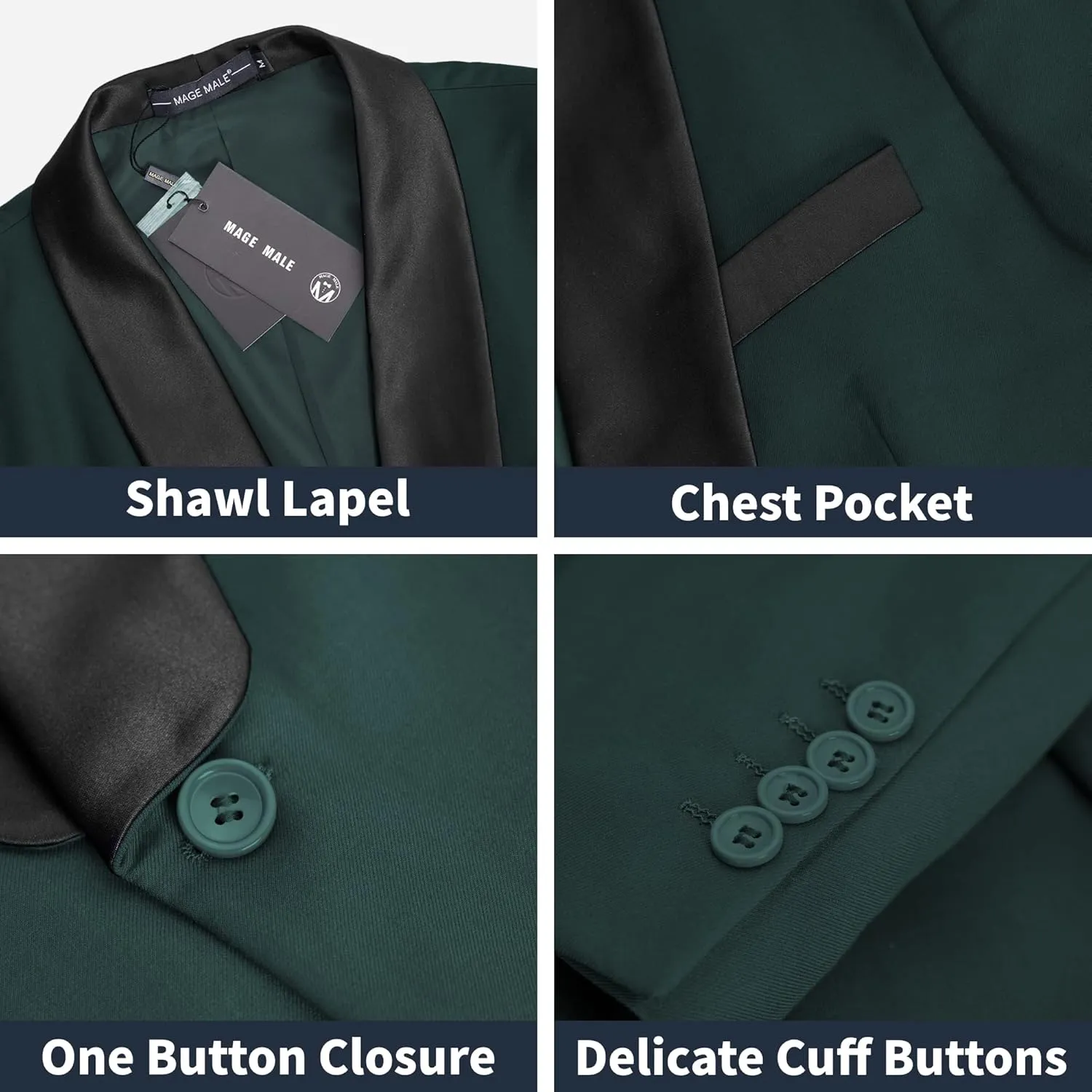 MAGE MALE Men's 3 Piece Suit Slim Fit Solid One Button Party Wedding Tuxedo Suits Blazer Jacket Vest Pants Set