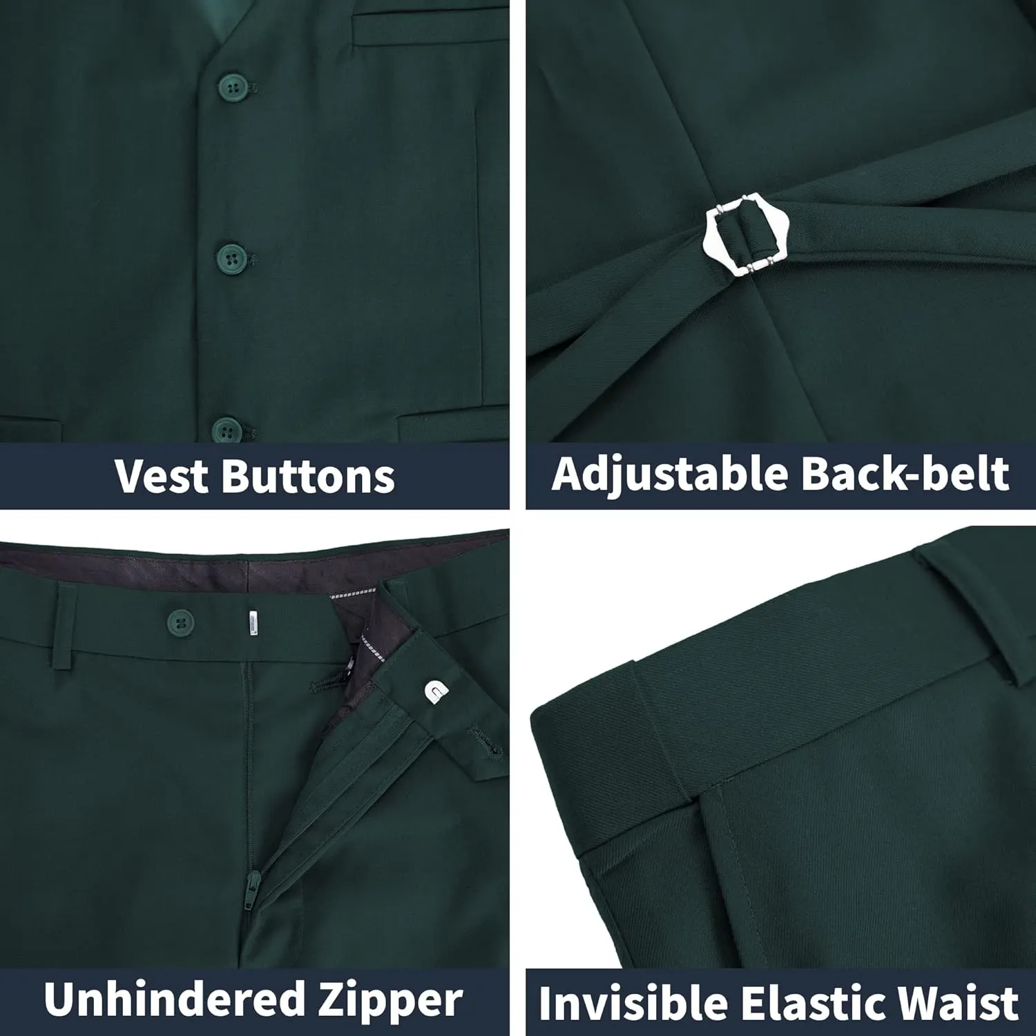 MAGE MALE Men's 3 Piece Suit Slim Fit Solid One Button Party Wedding Tuxedo Suits Blazer Jacket Vest Pants Set