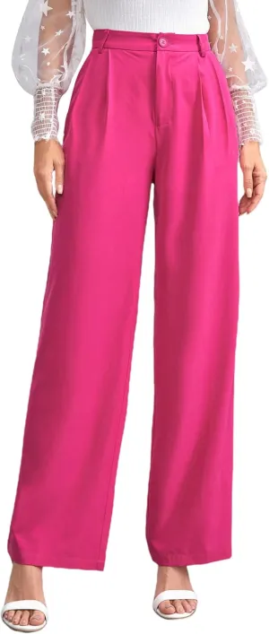MakeMeChic Women's High Waisted Pockets Work Office Palazzo Wide Leg Pants