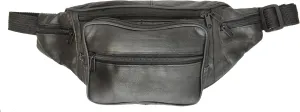 Marshal Black Leather Fanny Pack- Top Mens Waist Money Belt/Women's Purse Hip Pouch Travel- Best Zippered Waist Pouch For Money/Passports/Card Security In Travel- Ideal For Hiking, Running