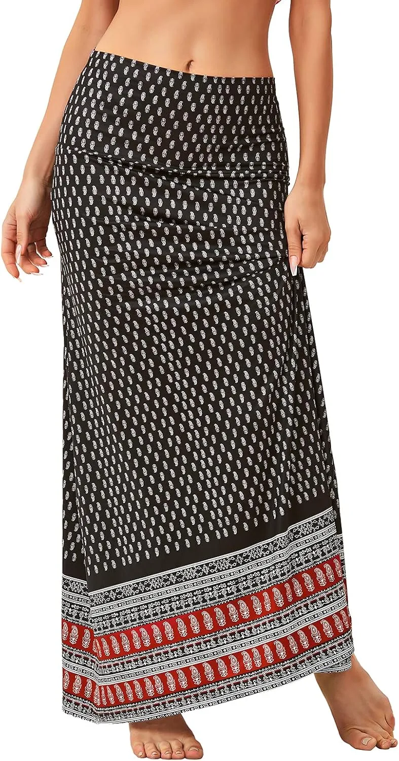 Maxi Skirts for Women Boho Skirt High Waist Long Skirts Floral Skirt Bohemian Maxi Pencil Skirt with Floor Length