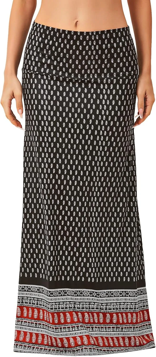 Maxi Skirts for Women Boho Skirt High Waist Long Skirts Floral Skirt Bohemian Maxi Pencil Skirt with Floor Length