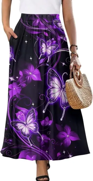 Maxi Skirts for Women Pleated High Waisted Casual Long Skirt with Pockets Plus Size A Line Party Work Skirts S-XXL