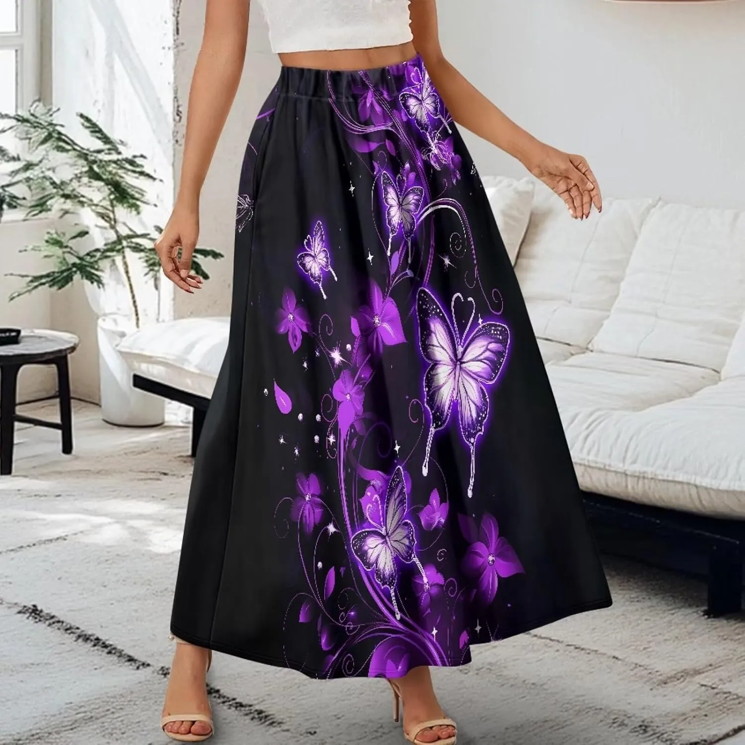 Maxi Skirts for Women Pleated High Waisted Casual Long Skirt with Pockets Plus Size A Line Party Work Skirts S-XXL