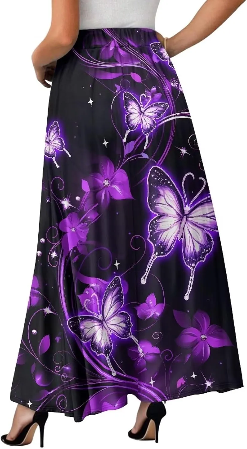 Maxi Skirts for Women Pleated High Waisted Casual Long Skirt with Pockets Plus Size A Line Party Work Skirts S-XXL