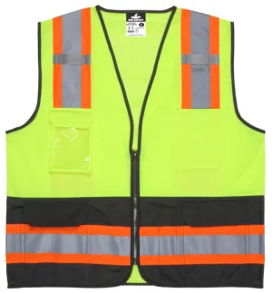 MCR Safety Lime,Class2,Black Bttm,Zip,Mesh X3