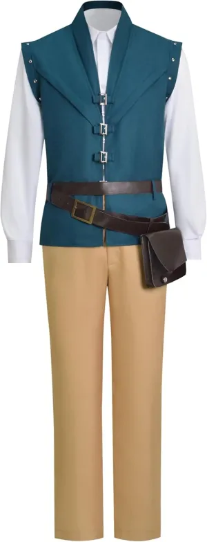 Men Flynn Rider Costume Adult Outfit Vest Shirt Pants Full Set