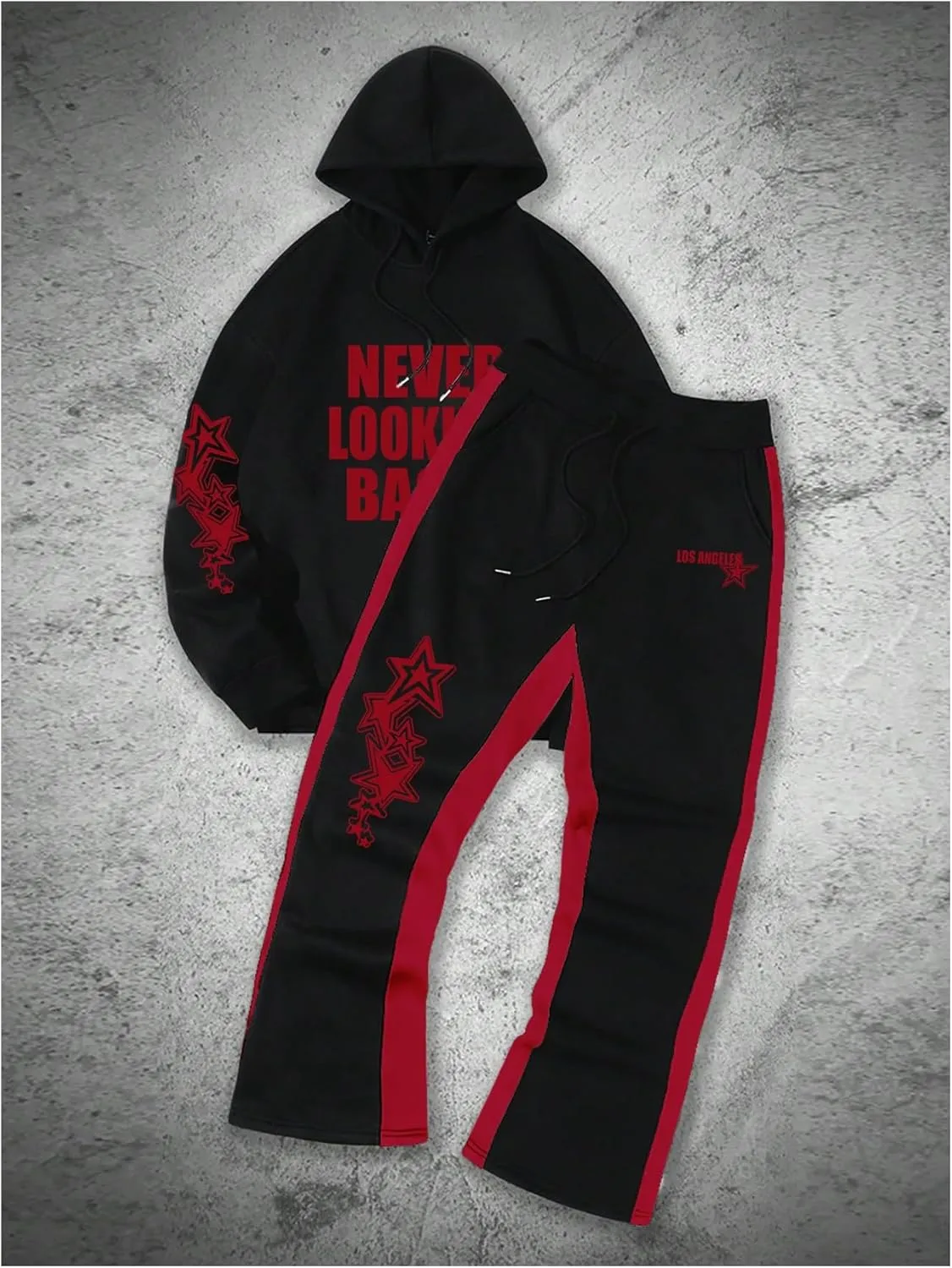 Men's 2 Piece Sweatsuit Long Sleeve Graphic Hoodies and Designer Stacked Sweatpants Jogging Suit