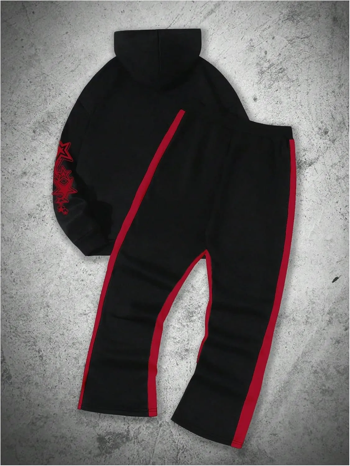 Men's 2 Piece Sweatsuit Long Sleeve Graphic Hoodies and Designer Stacked Sweatpants Jogging Suit