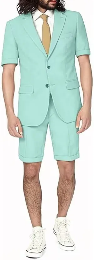 Men's Casual 2 Piece Summer Short Sleeve Suit Shorts Suit Beach Wedding Men's Suit Set
