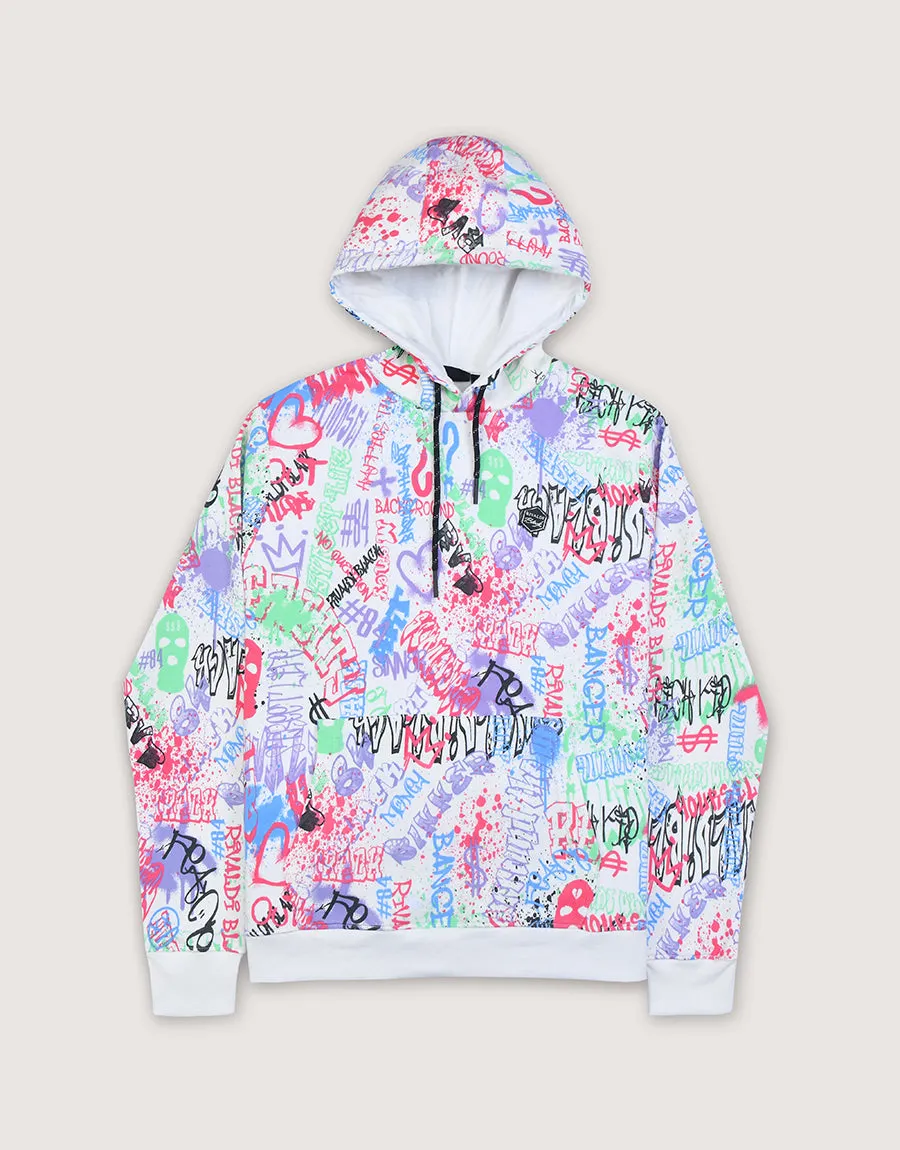 Men's Fleece Pullover Hoodie- Multi Printed