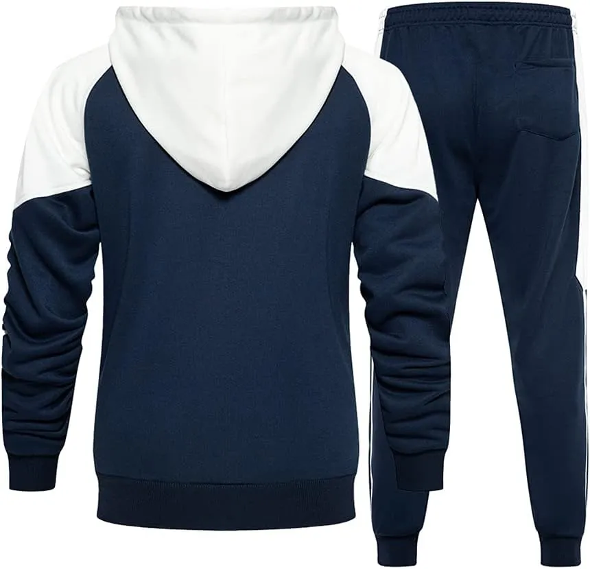 Men's Hooded Athletic Tracksuit Sweatsuit Long Sleeve Full-Zip Jogging Sweatpants 2 Piece Patchwork Sportsuits