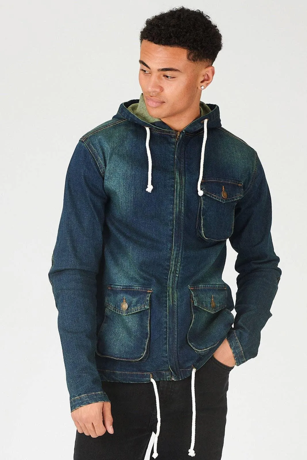 Men's Hooded Denim Jacket - Indigo Blue