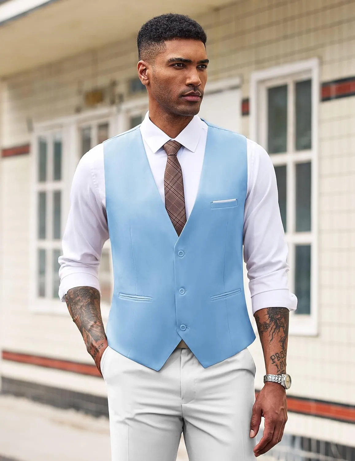 Men's Pink Sleeveless Formal Slim Fit Suit Vest
