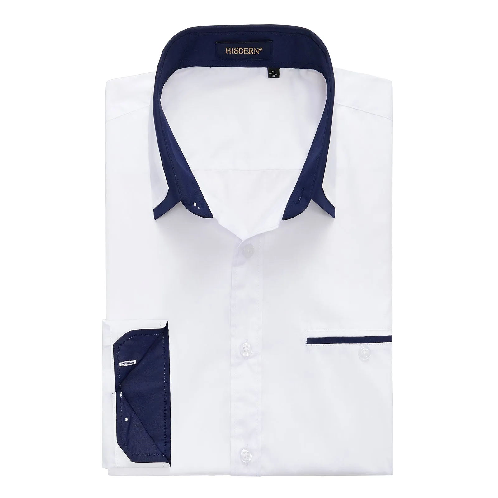 Men's White Dress Shirt with Contrast Navy Collar