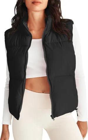 MEROKEETY Womens Puffer Vest Stand Collar Zip Up Sleeveless Padded Gilet Coat with Pockets
