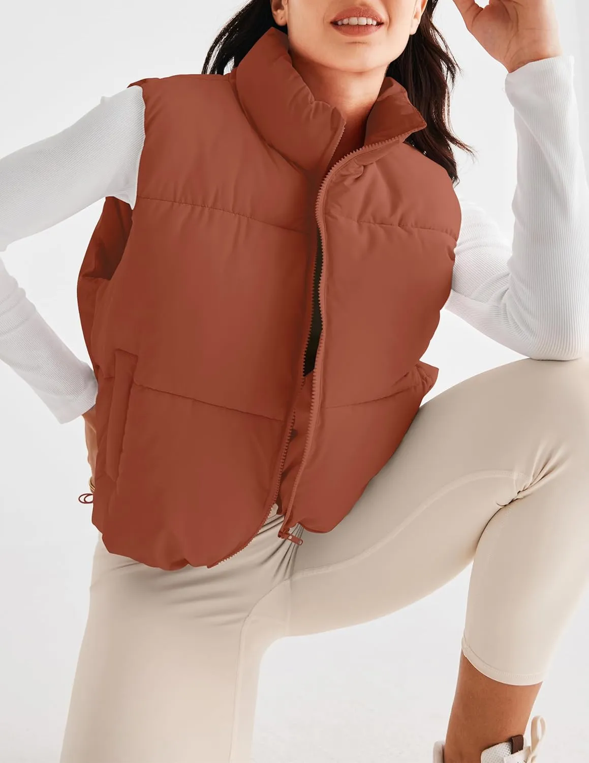MEROKEETY Womens Puffer Vest Stand Collar Zip Up Sleeveless Padded Gilet Coat with Pockets