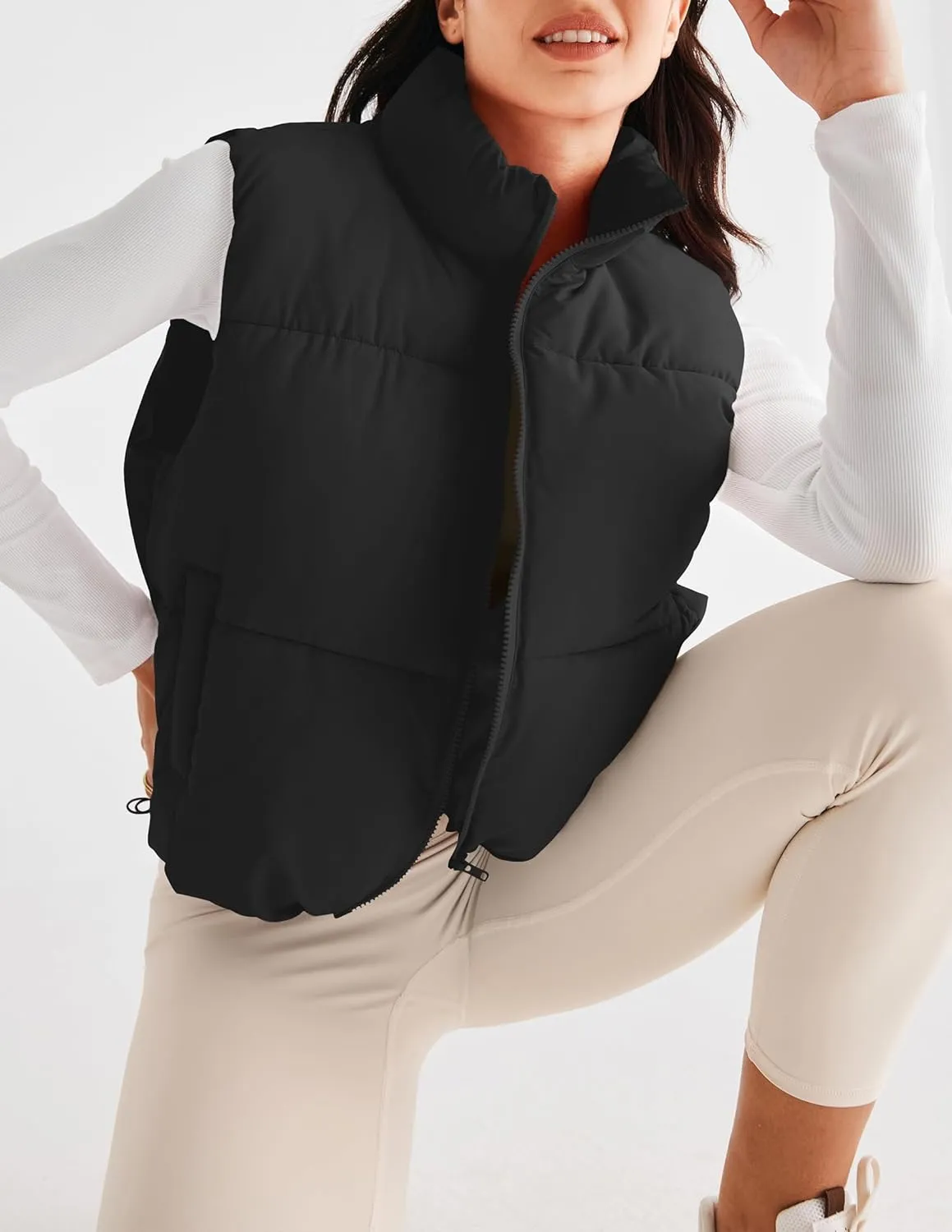 MEROKEETY Womens Puffer Vest Stand Collar Zip Up Sleeveless Padded Gilet Coat with Pockets