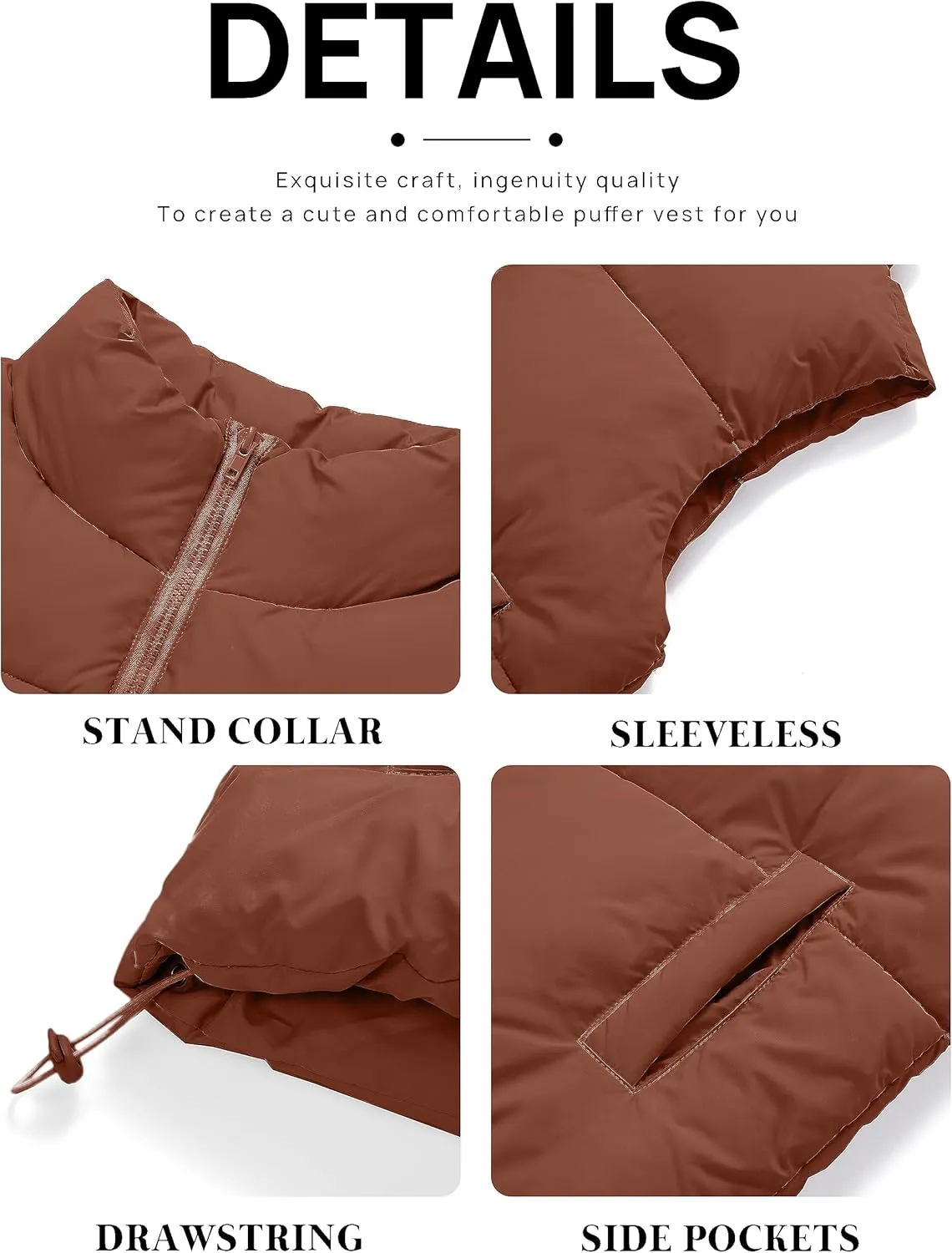 MEROKEETY Womens Puffer Vest Stand Collar Zip Up Sleeveless Padded Gilet Coat with Pockets