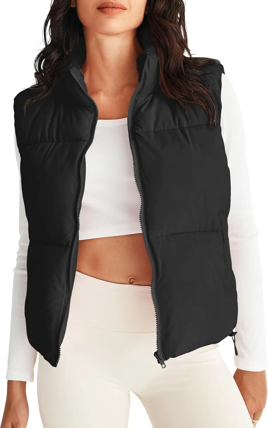 MEROKEETY Womens Puffer Vest Stand Collar Zip Up Sleeveless Padded Gilet Coat with Pockets