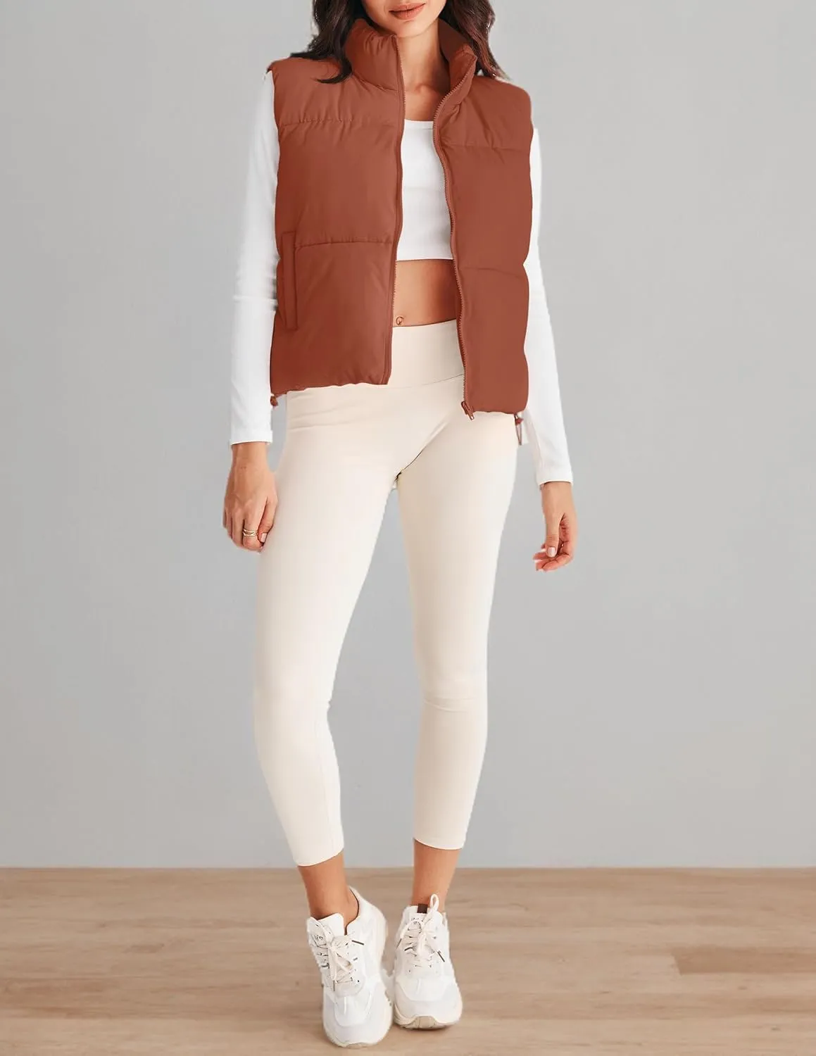 MEROKEETY Womens Puffer Vest Stand Collar Zip Up Sleeveless Padded Gilet Coat with Pockets