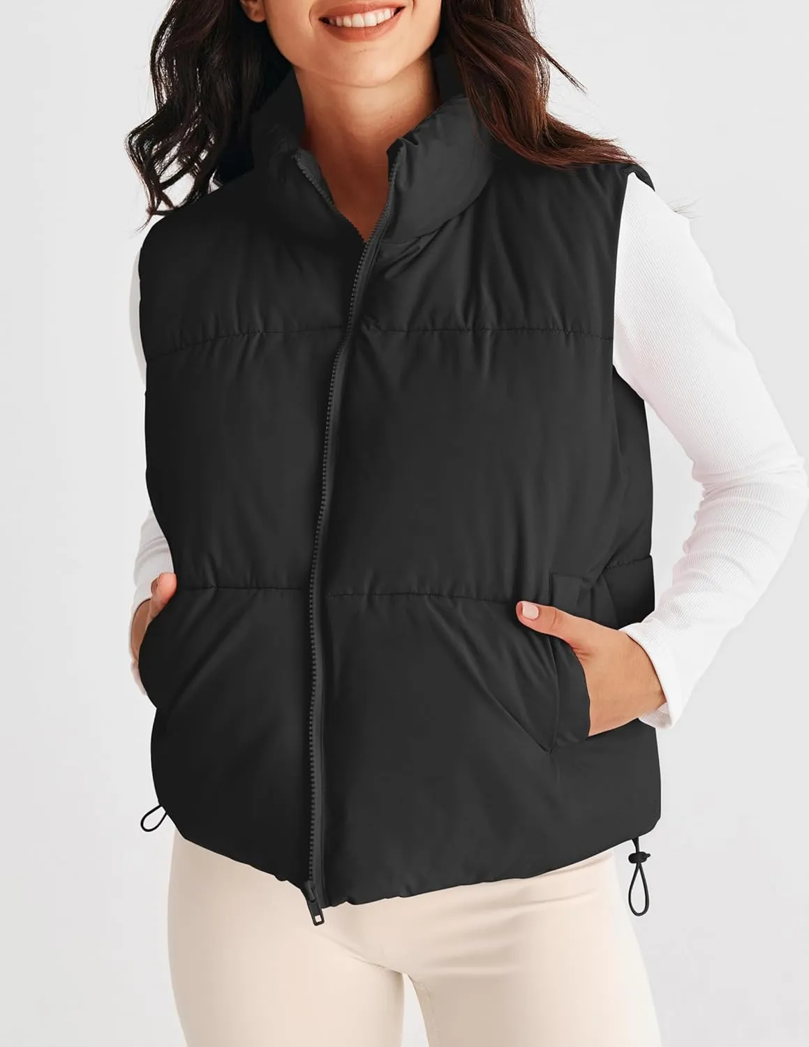 MEROKEETY Womens Puffer Vest Stand Collar Zip Up Sleeveless Padded Gilet Coat with Pockets