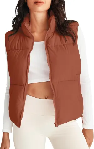 MEROKEETY Womens Puffer Vest Stand Collar Zip Up Sleeveless Padded Gilet Coat with Pockets